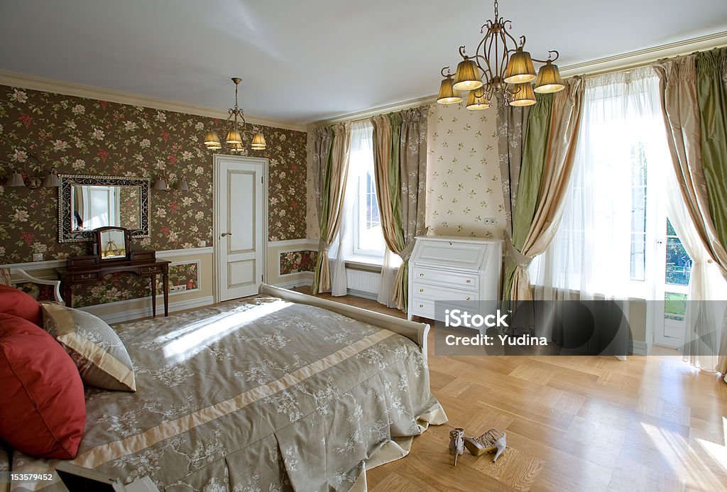 cosy light bedroom cosy spacious bedroom in country cottage Balcony Stock Photo