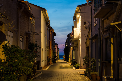 Alley in the Pointe Courte neighborhood of Sète at nightfall