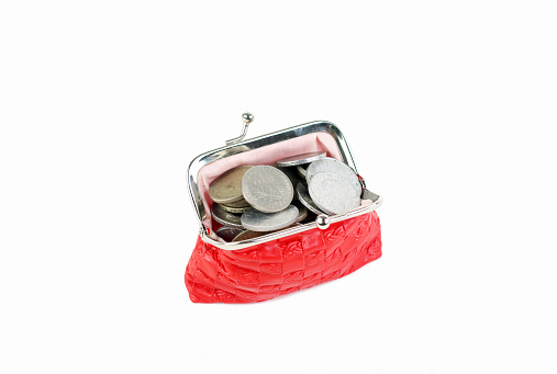 Red wallet with coins