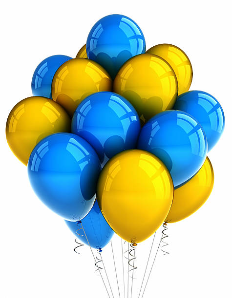Yellow and blue party ballooons stock photo