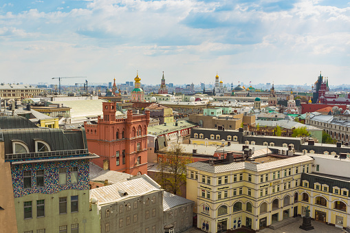 Moscow, Russia. Above view from observation deck in Central Children's World on historical center of Moscow