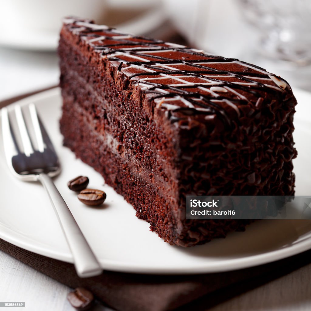 Dark Chocolate Cake with Coffee piece of delicious dark chocolate cake with coffee Chocolate Cake Stock Photo