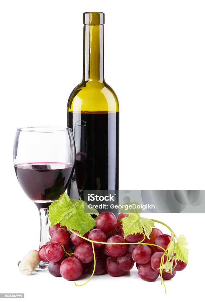 Garrafa de vinho tinto, isolado no fundo branco - Foto de stock de Aberto royalty-free