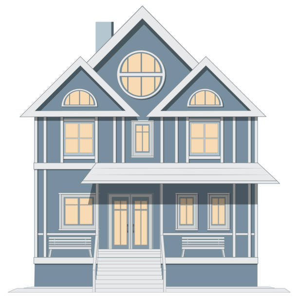 istock Colored two-story house with porch and benches isolated on white background. Clipart. 1535875962