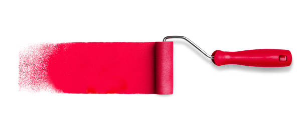 istock Roller paint tool with long red paint track stroke isolated on white 1535879609