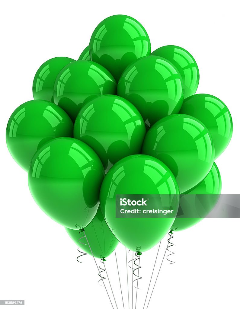 Green party balloons A bunch of green party balloons over white background Balloon Stock Photo