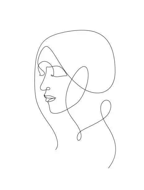 Vector illustration of woman face eye closed monoline decorative one line