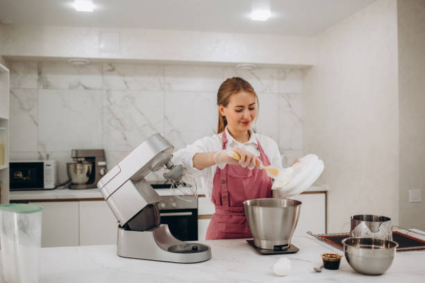 istock Woman preparing tasty Basque burnt cheesecake in kitchen 1535917026