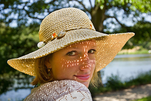 Summer hat portrait. stock photo