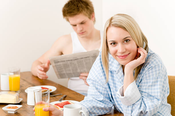 istock Breakfast happy couple enjoy romantic morning 153592877