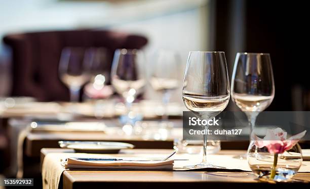 Empty Glasses In Restaurant Stock Photo - Download Image Now - Restaurant, Table, Dinner
