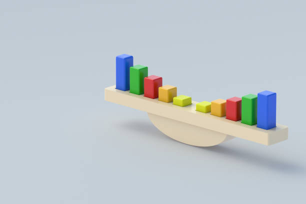 istock Swing with geometrical figures for preschool education. Educational logic games. Copy space. 3d render 1535957588