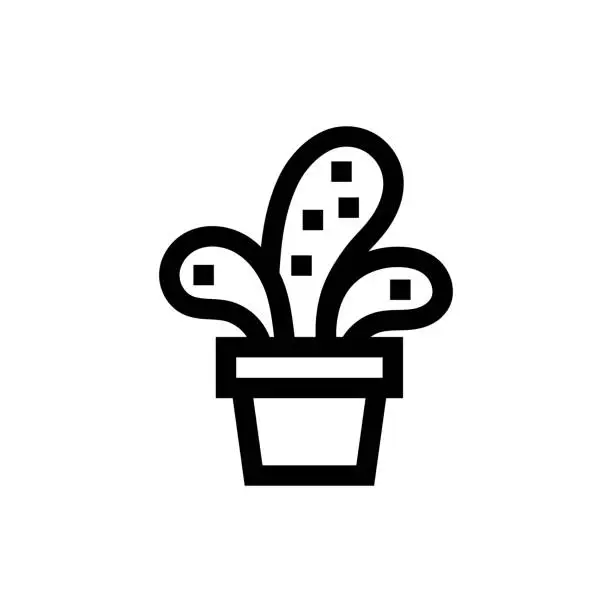 Vector illustration of Flowerpot and Cactus Line icon, Design, Pixel perfect, Editable stroke. Logo, Sign, Symbol.