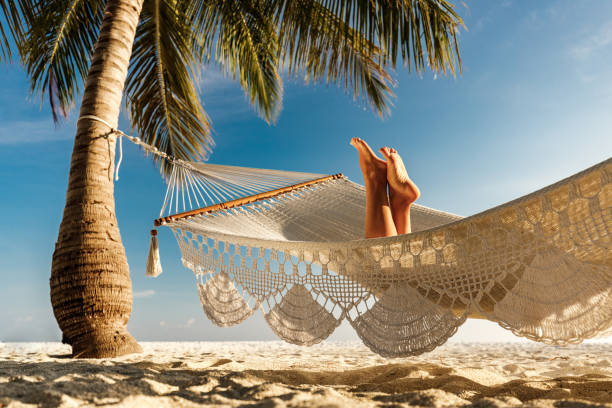 istock Unrecognizable woman's legs from a hammock on the beach. 1535984508