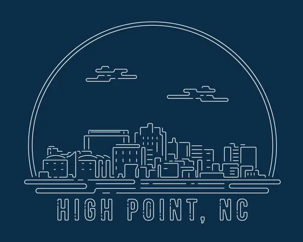 Vector illustration of High Point, North Carolina - Cityscape with white abstract line corner curve modern style on dark blue background, building skyline city vector illustration design