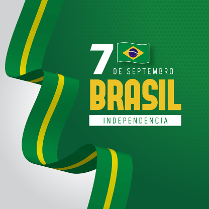 7 De Septembro Brasil Independencia. Brazil Independence Day September 7th with flag, and ribbon illustration