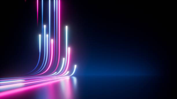 istock 3d render, abstract ascending pink blue neon lines isolated on black background. Digital ultraviolet wallpaper 1536059267