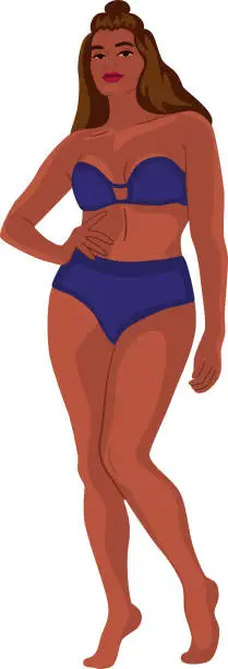 Vector illustration of Body positive female model in underwear.