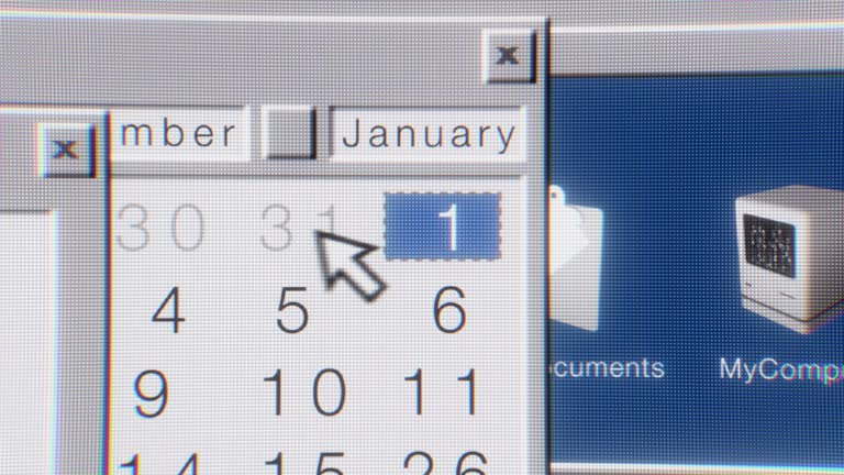 Calendar software on an old computer, front view