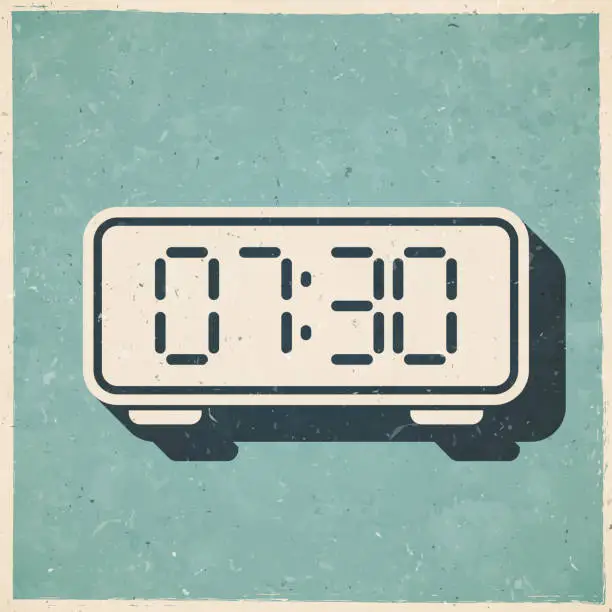 Vector illustration of Digital clock. Icon in retro vintage style - Old textured paper