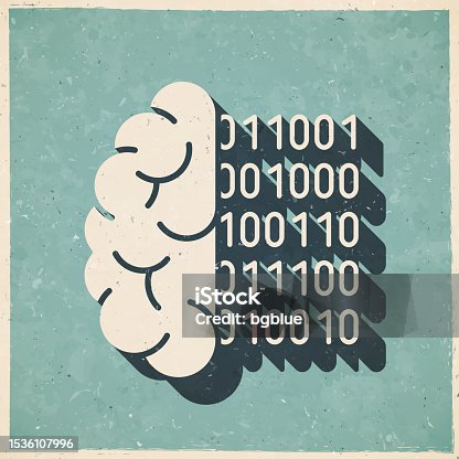 istock Brain with binary code. Icon in retro vintage style - Old textured paper 1536107996