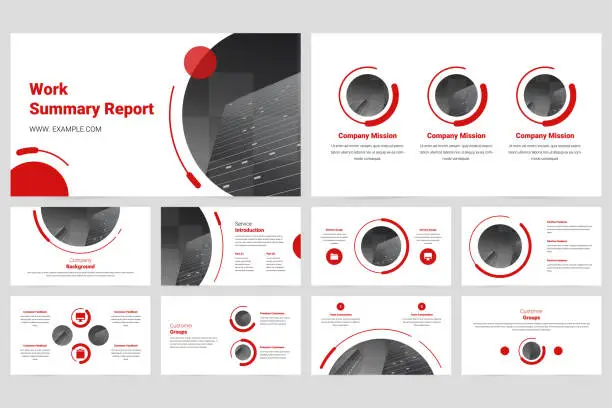 Vector illustration of Red modern business work report slide presentation template