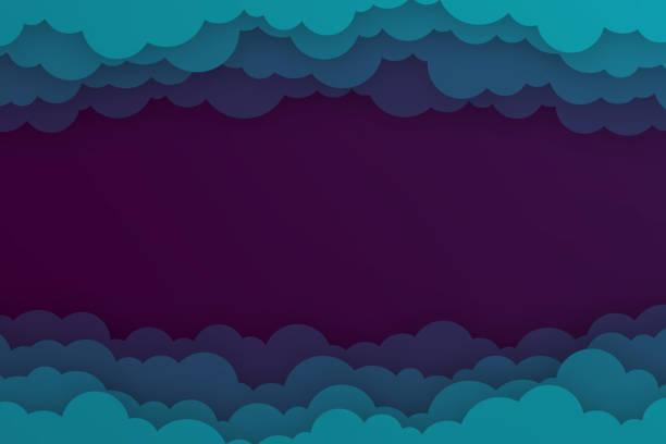 쿠드가 있는 푸른 하늘 - 종이 컷 배경 - 트렌디한 3d 디자인 - smoke circle black background abstract stock illustrations