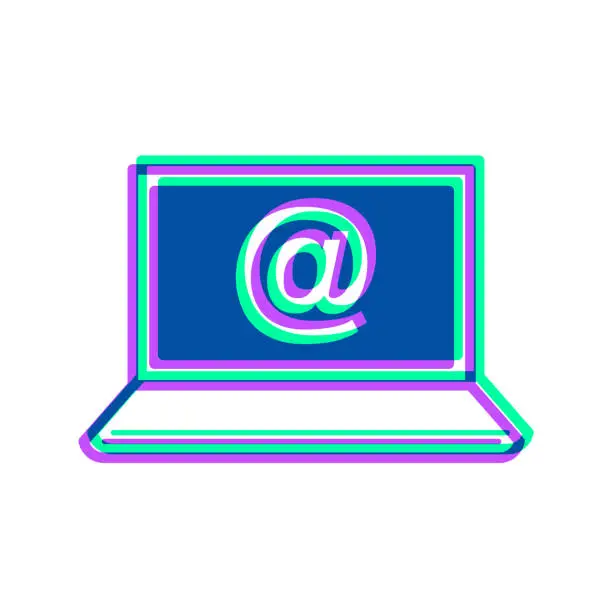 Vector illustration of Laptop with At symbol. Icon with two color overlay on white background