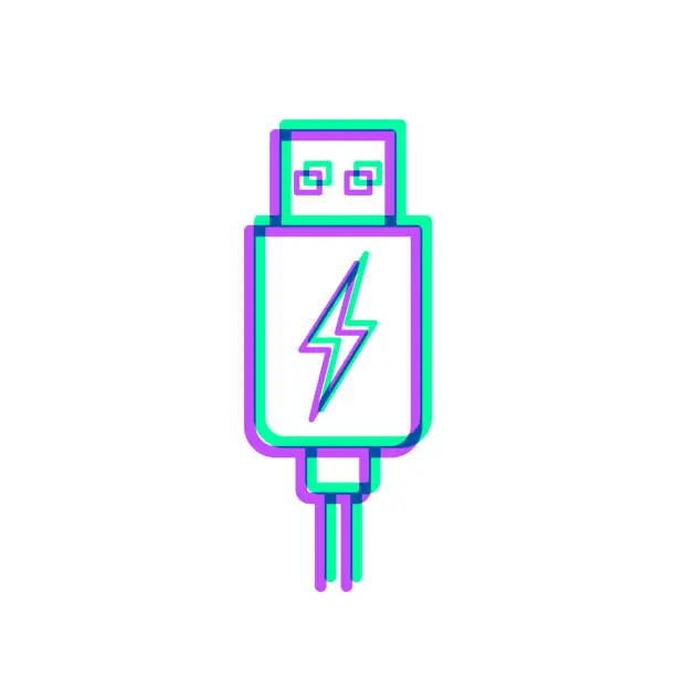 Vector illustration of USB charging plug. Icon with two color overlay on white background