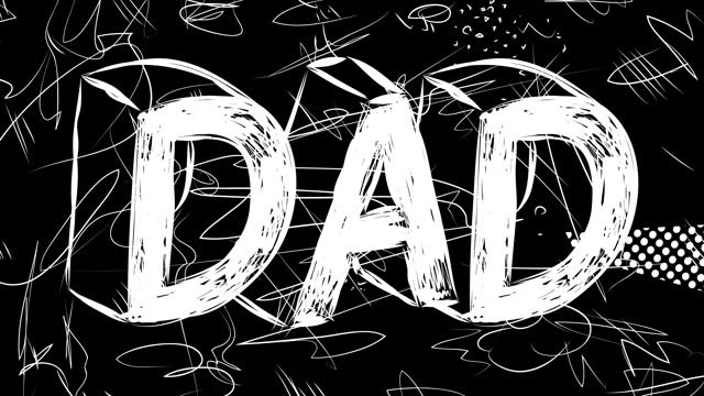 Dad word animation of old chaotic film strip with grunge effect.