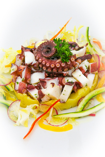 Octopus salad on potato