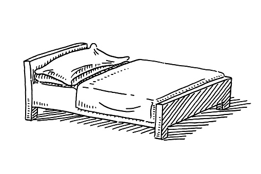 Hand-drawn vector drawing of a Hotel Bed Symbol. Black-and-White sketch on a transparent background (.eps-file). Included files are EPS (v10) and Hi-Res JPG.