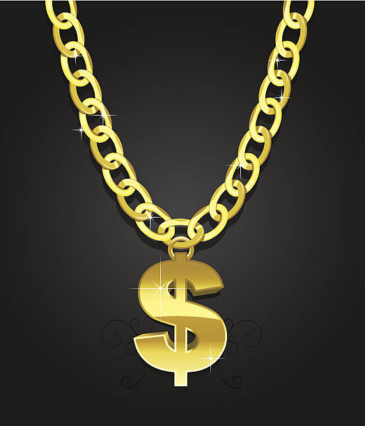 illustrazioni stock, clip art, cartoni animati e icone di tendenza di segno di dollaro appeso sulla catena - necklace chain gold jewelry