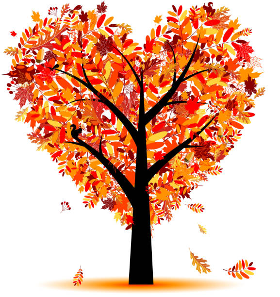 Beautiful autumn tree, heart shape from leaf vector art illustration