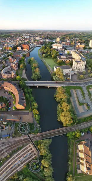 High Resolution Aerial View of Bedford City of England UK. Drone's Camera Footage