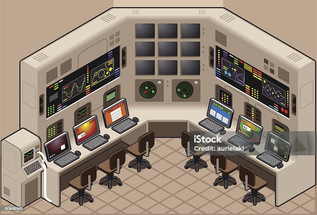 Isometric Control Panel - Lizenzfrei Kontrollraum Vektorgrafik