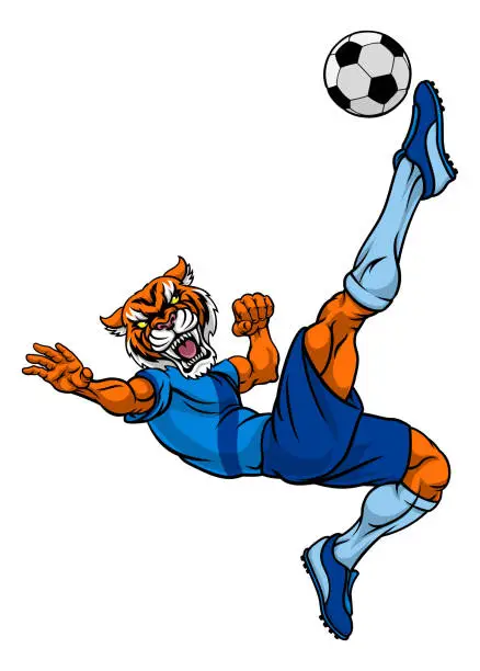 Vector illustration of Tiger Soccer Football Player Animal Sports Mascot