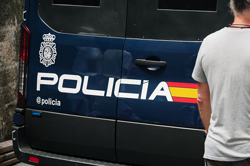 Detail of a spanish police force van in a city street