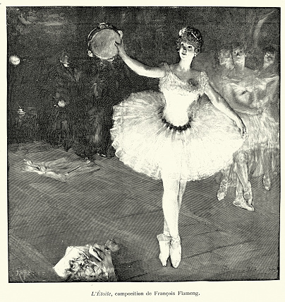 Vintage illustration of a ballerina on stage after a performance, after the painting by L'Etoile by François Flameng