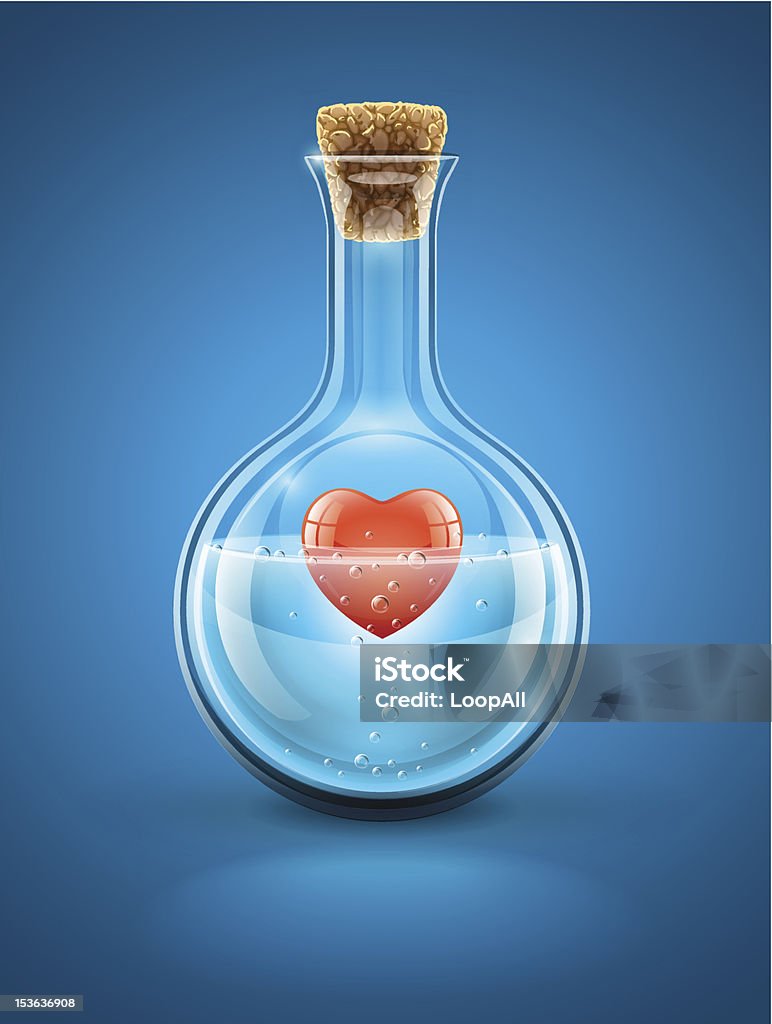 Glas Glaskolben Flasche mit roten Herzen in Wasser in - Lizenzfrei Analysieren Vektorgrafik