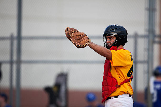 baseball catcher - profile photo flash imagens e fotografias de stock