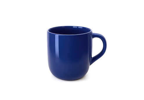 Dark blue coffee mug cup, isolated on white background