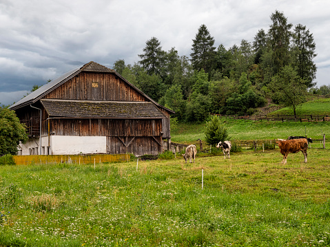 Red barn on countryside.