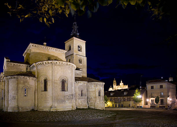 Segovia church with night illumination stock photo