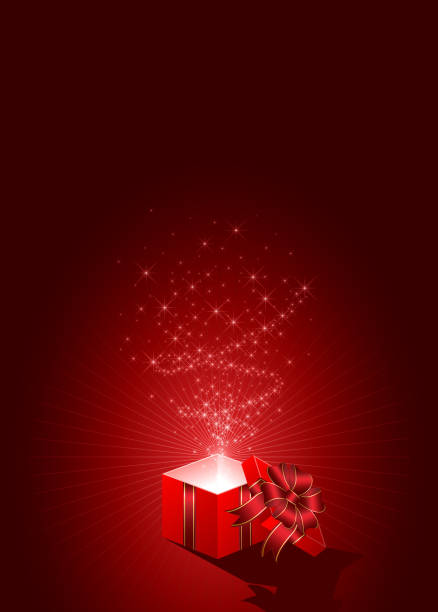 pudełko na prezent na czerwonym tle - box open package magic stock illustrations