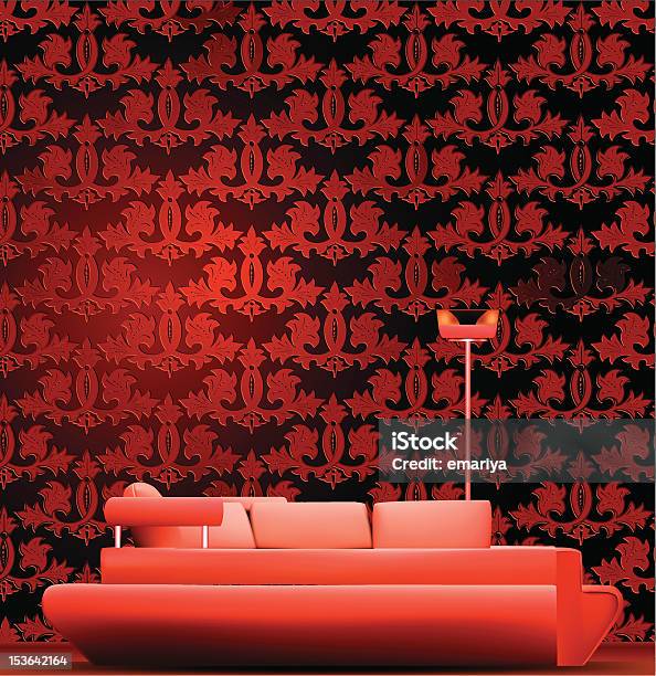 インテリアのお部屋にはソファーと赤の壁紙ますベクター - くつろぐのベクターアート素材や画像を多数ご用意 - くつろぐ, まったり, イラストレーション