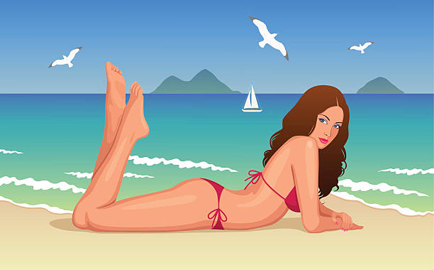 illustrazioni stock, clip art, cartoni animati e icone di tendenza di ragazza sulla spiaggia - nautical vessel women human hair yacht