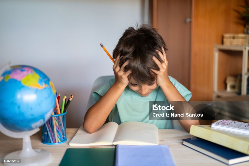 Study Problem Child Child With Learning Difficulties Elementary School Boy Studying Stock ...