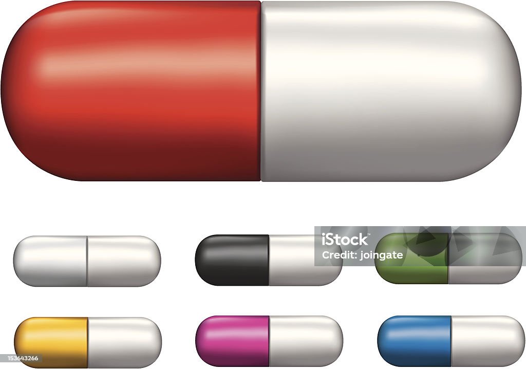 Conjunto de diferentes comprimidos de color de las cápsulas - arte vectorial de Amarillo - Color libre de derechos