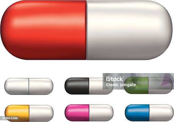 Conjunto De Diferentes Comprimido Cápsulas De Cor - Arte vetorial de stock e mais imagens de Amarelo - Amarelo, Azul, Azul Turquesa